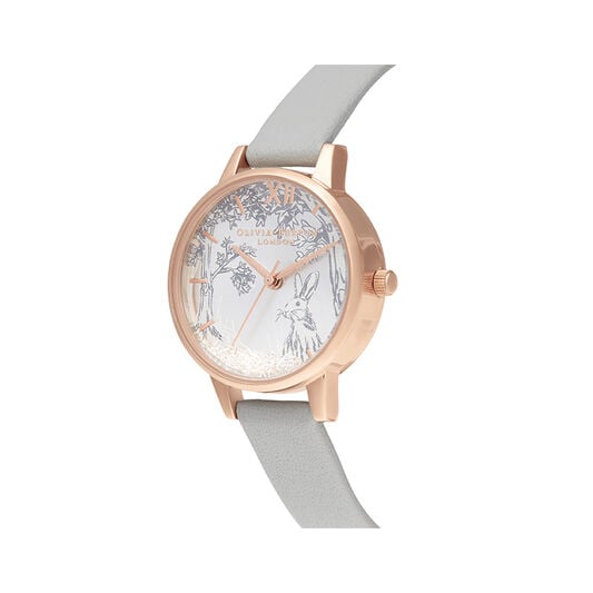 Olivia Burton Snow Globe Winter Bunny Grey & Rose Gold Watch