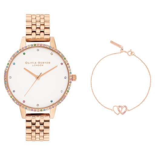 Rainbow Women's Watch & Heart Bracelet Gift Set, 34mm