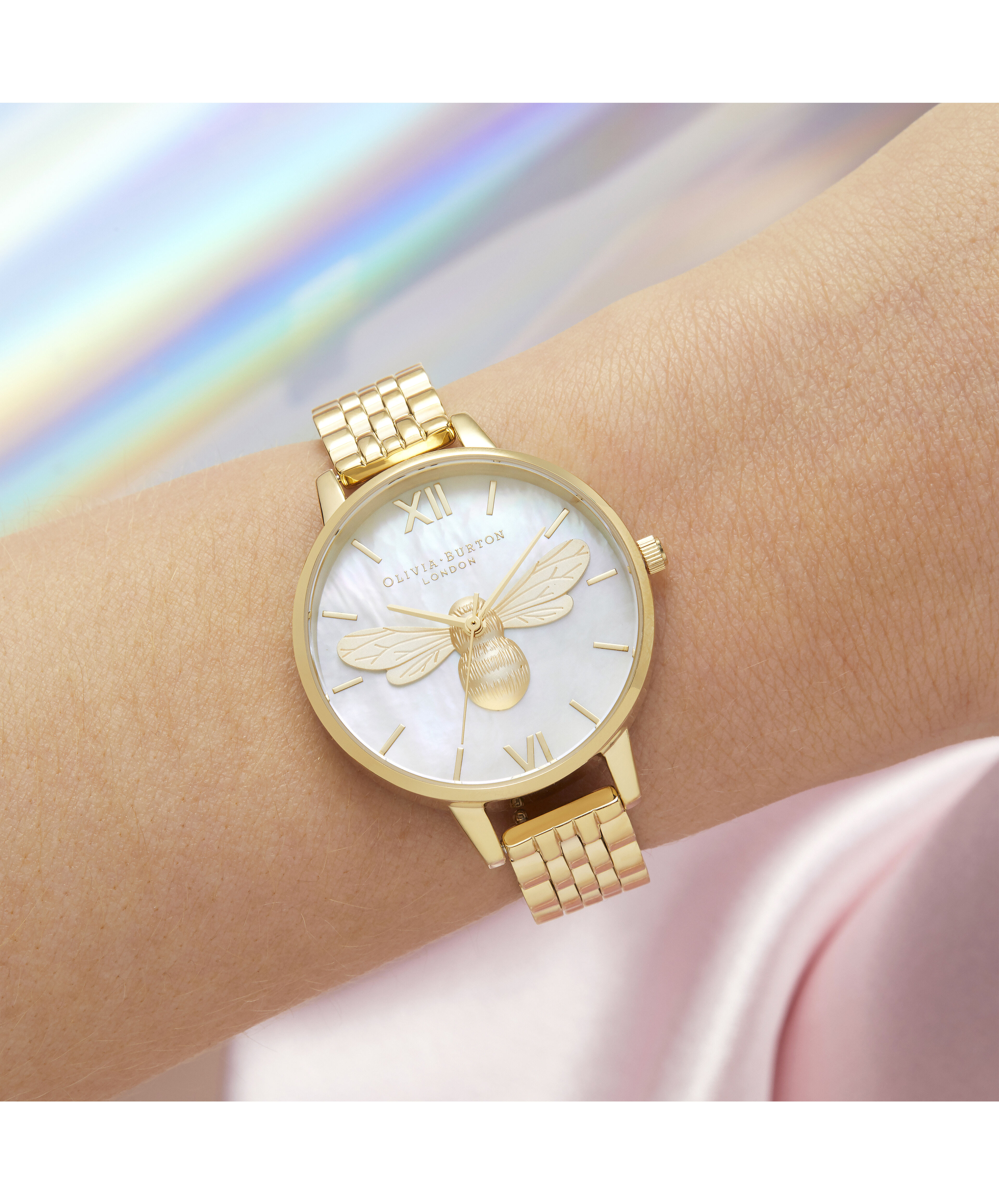 Lucky Bee 34mm White Gold Bracelet Watch Olivia Burton London