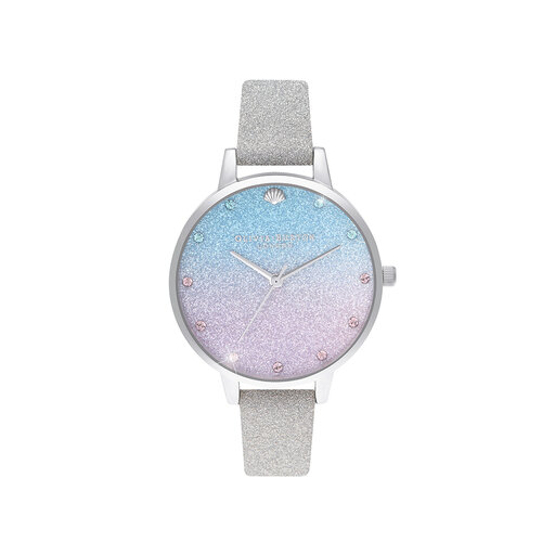 Glitter Ombre Demi Dial, Sparkle Markers Glitter Strap & Silver Watch