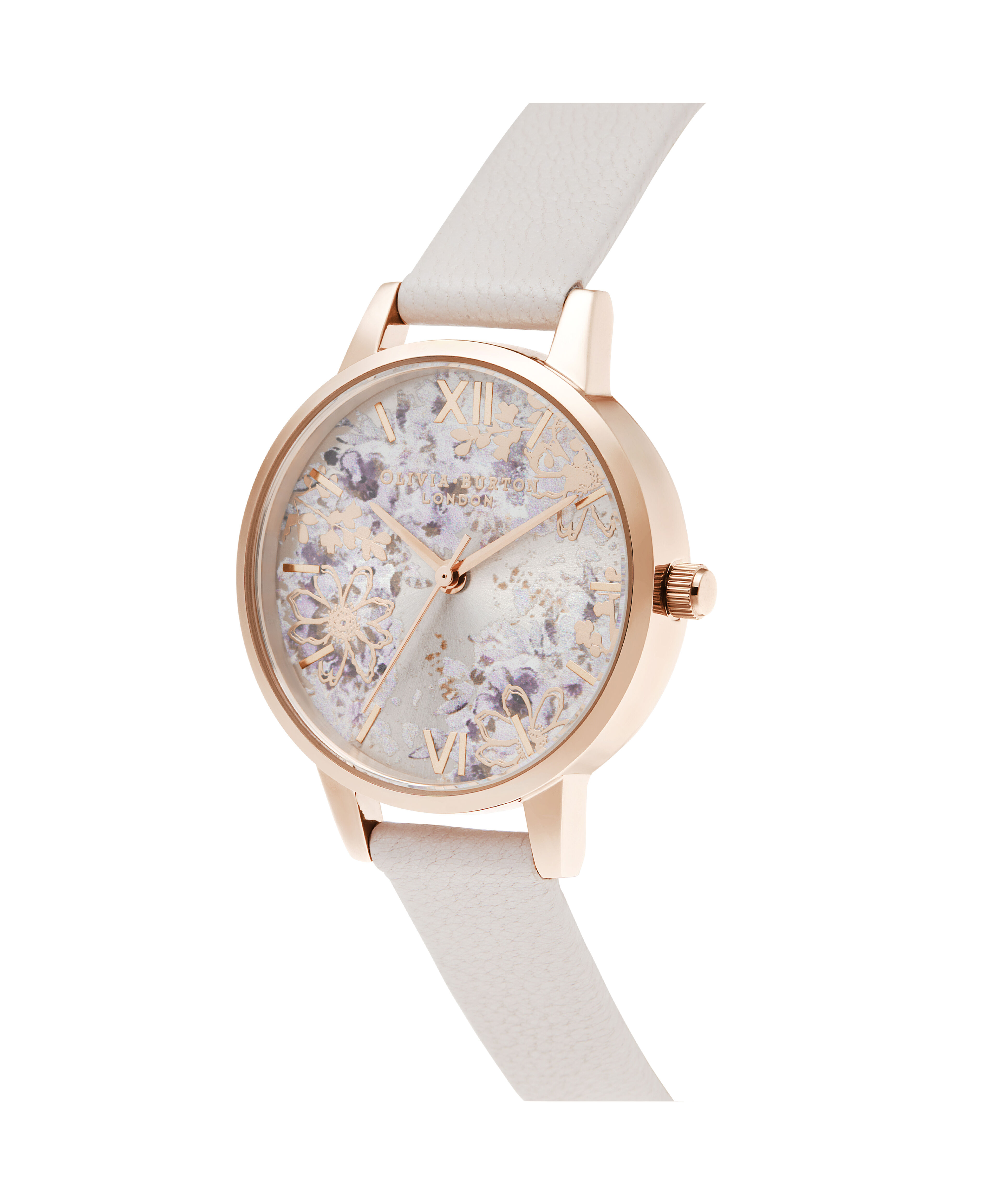 Abstract Floral Midi Pearl Pink Rose Gold Watch Olivia Burton London