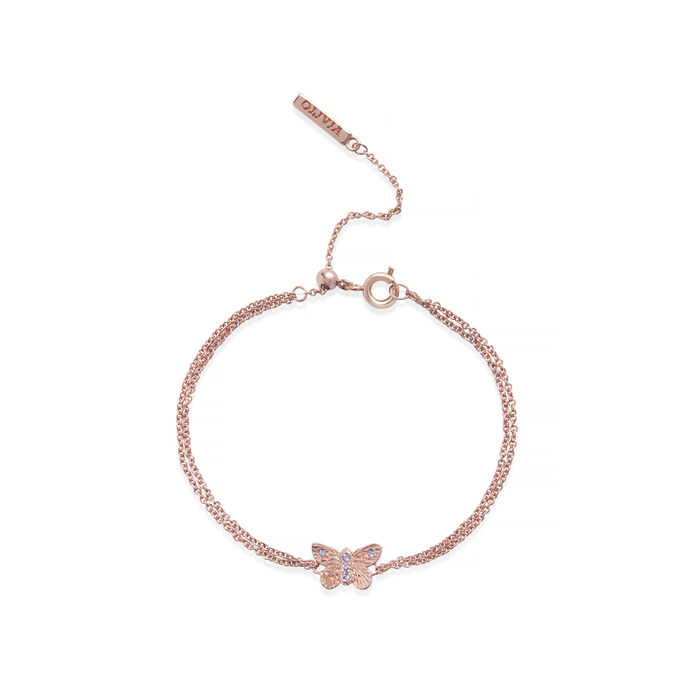 Bejewelled Butterfly Chain Bracelet Rose Gold & Rose Quartz
