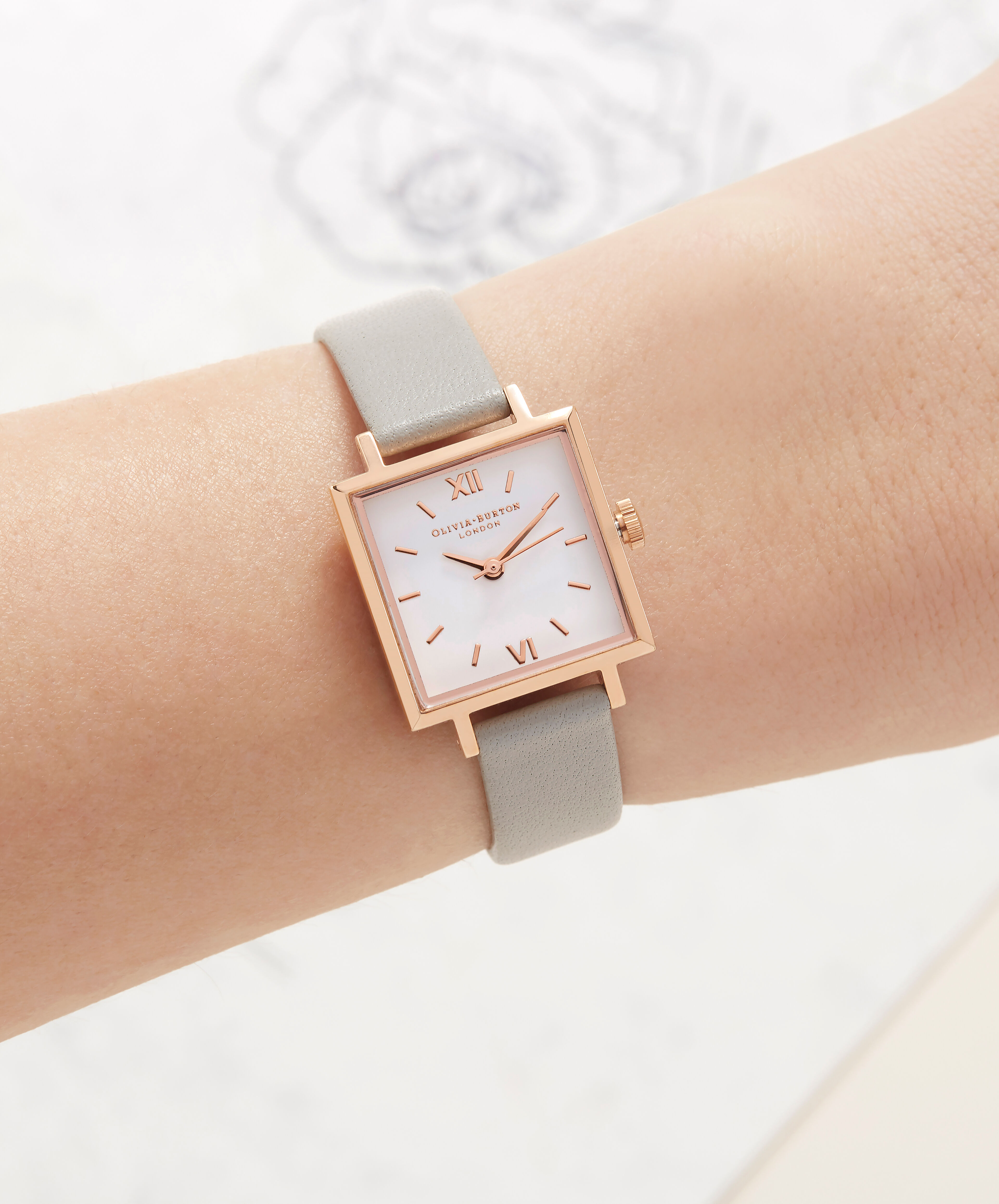 Midi Dial Square Dial Grey Rose Gold Watch Olivia Burton London
