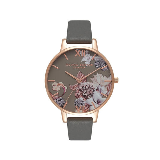 Olivia Burton Marble Floral Dark Grey & Rose Gold Watch