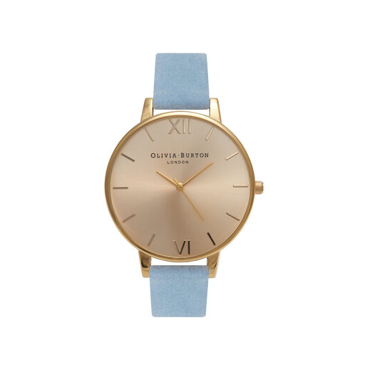 Olivia Burton Sunray Dial, Chalk Blue Suede & Gold Watch