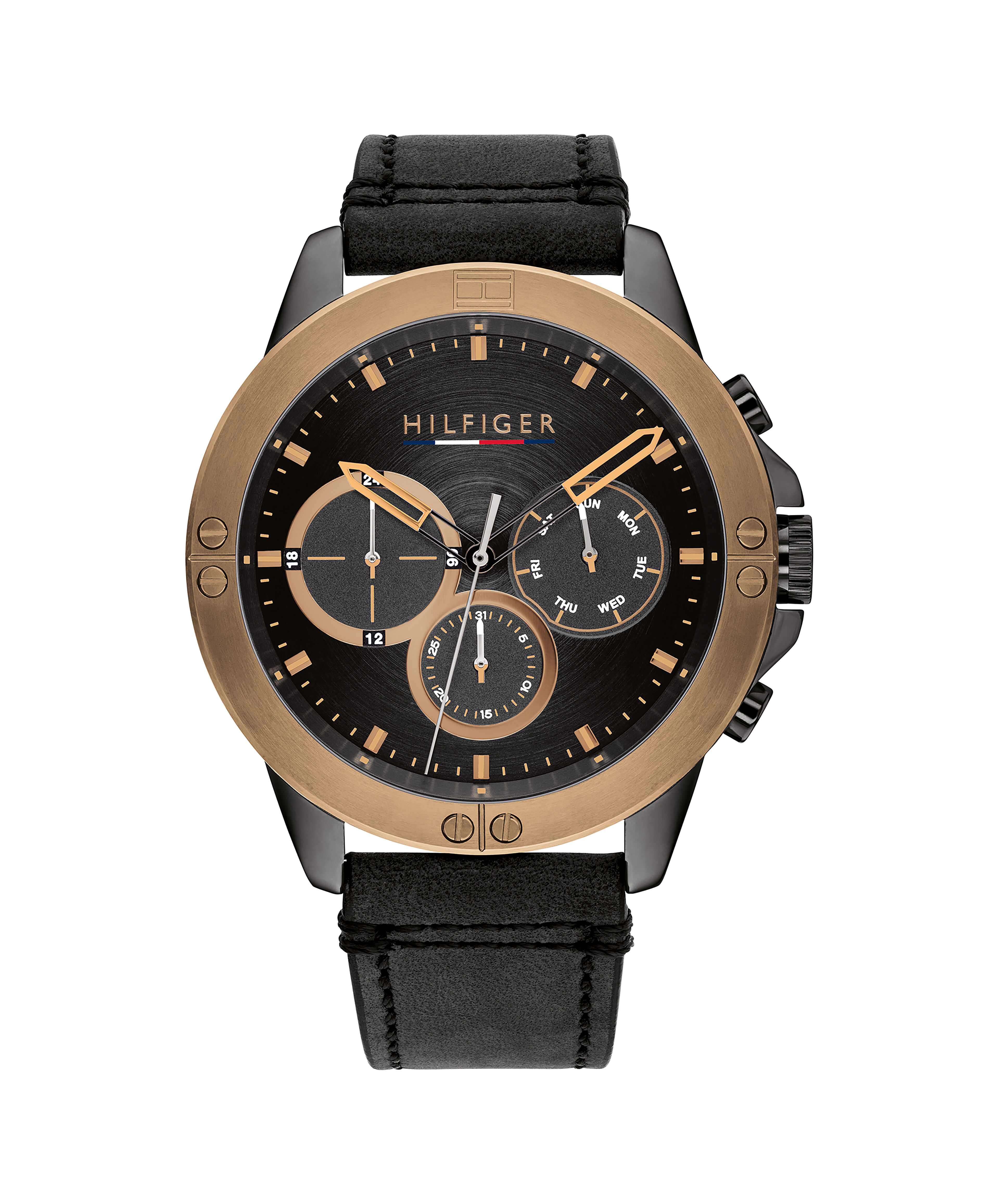 Tommy hilfiger black leather shop watch