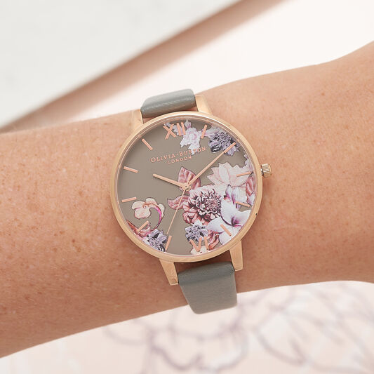 Olivia Burton Marble Floral Dark Grey & Rose Gold Watch