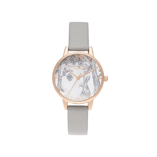 Olivia Burton Snow Globe Winter Bunny Grey & Rose Gold Watch