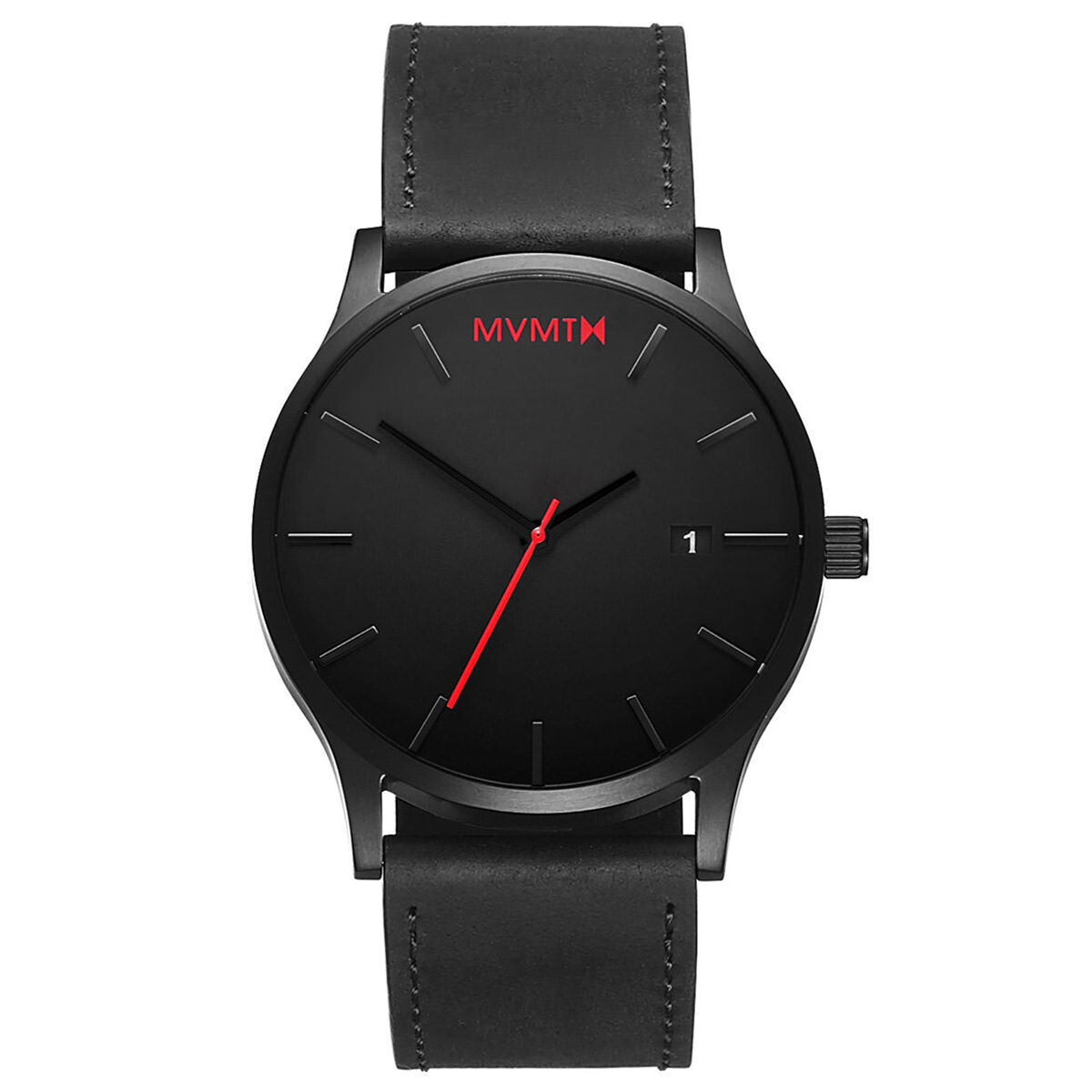 Movado men's black leather strap watch store