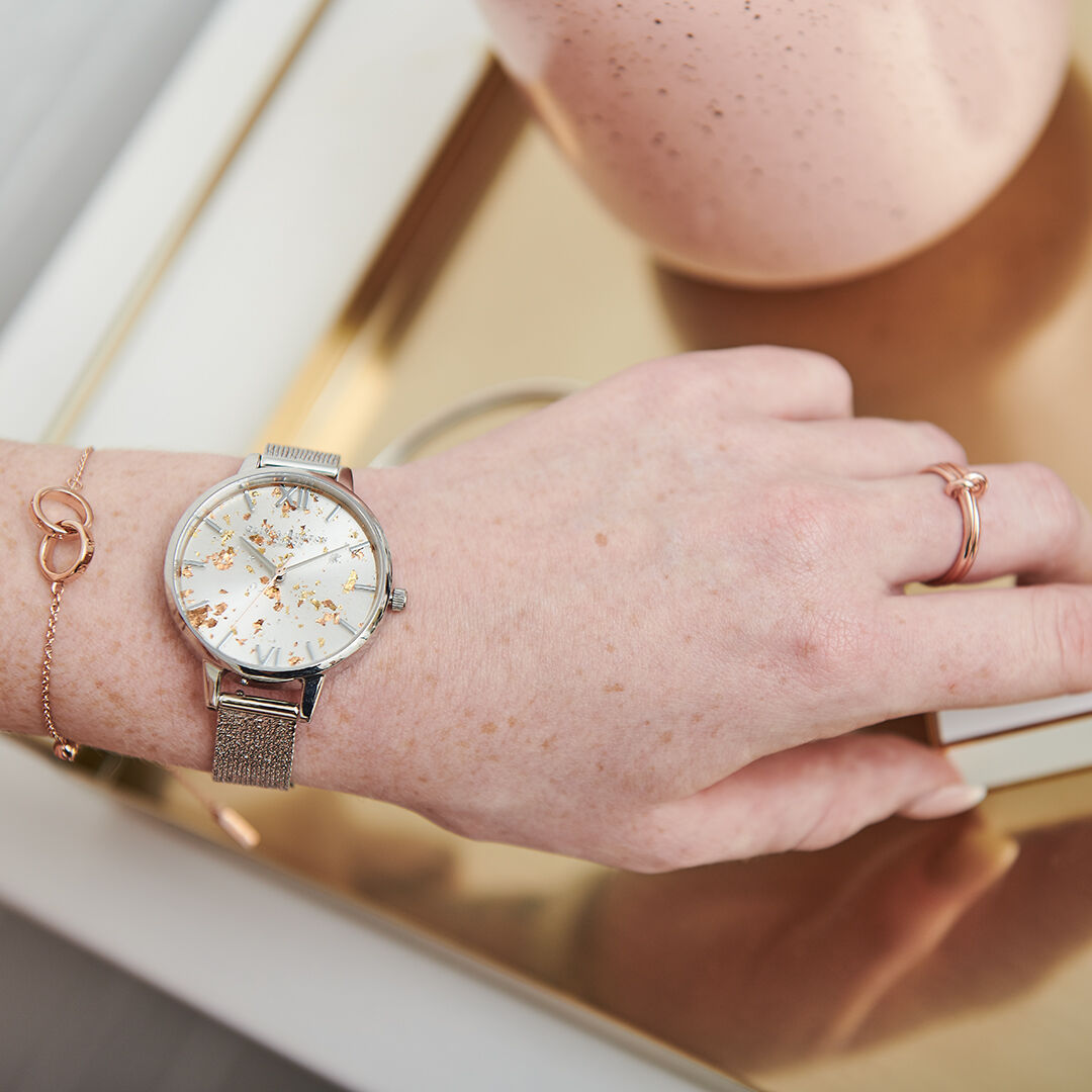 Celestial demi dial top watch with boucle mesh