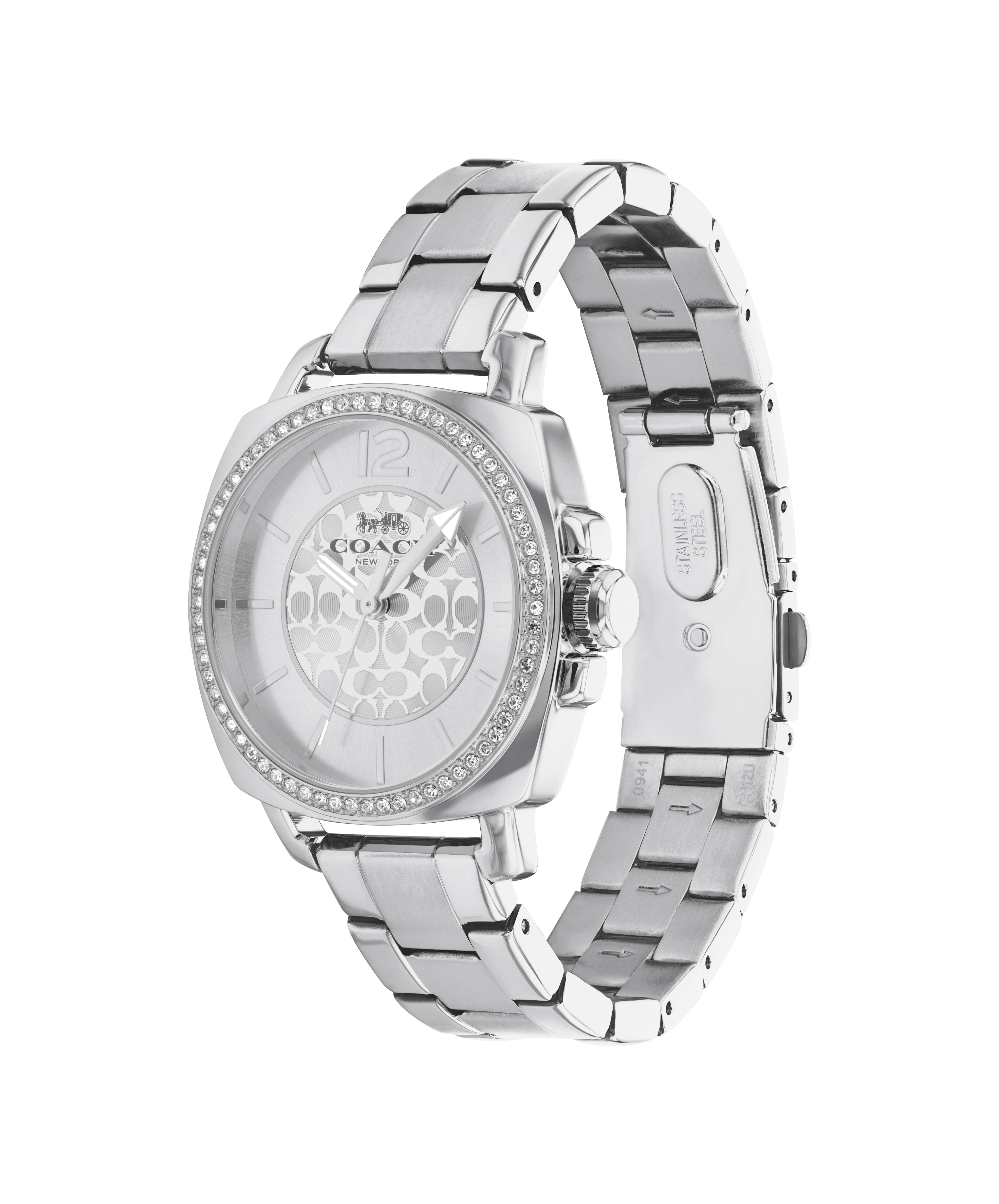 Coach Movado Company Store Coach Boyfriend Stainless Steel Bracelet Watch with Crystals