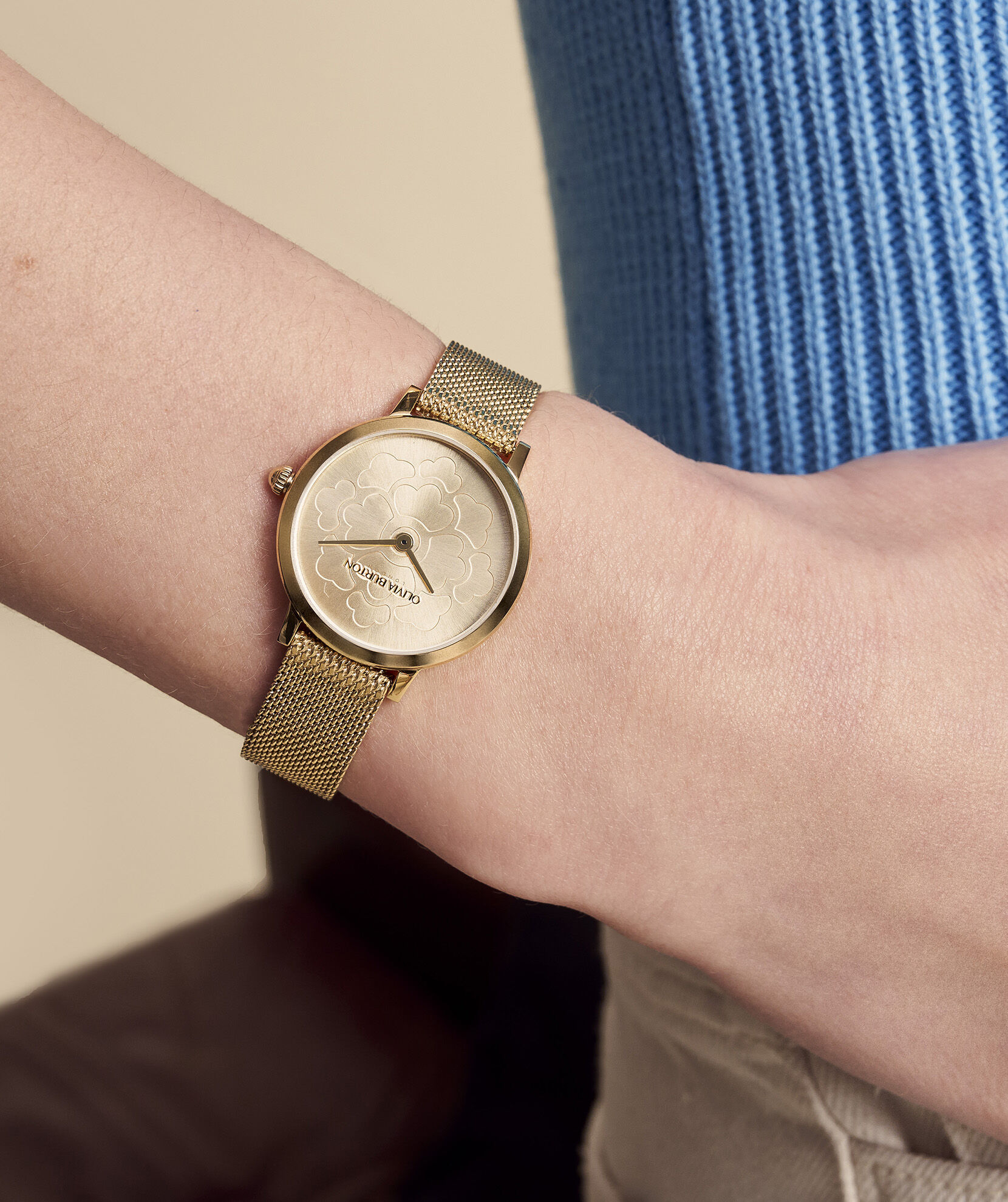 Signature 28mm Floral Ultra Slim Gold Mesh Watch | Olivia
