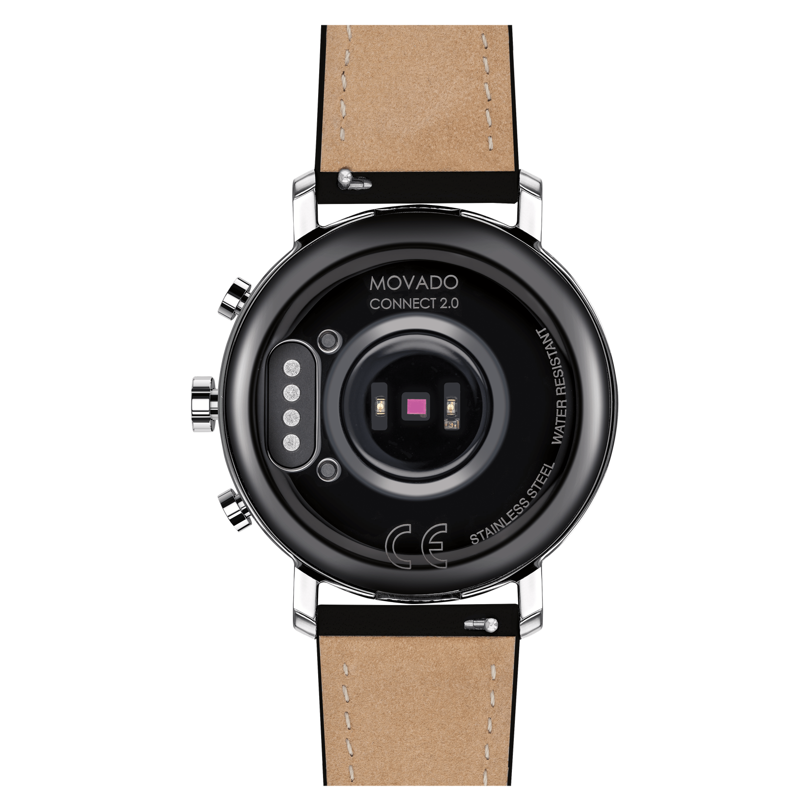 Movado Movado Connect 2.0 stainless steel smart watch with black leather strap