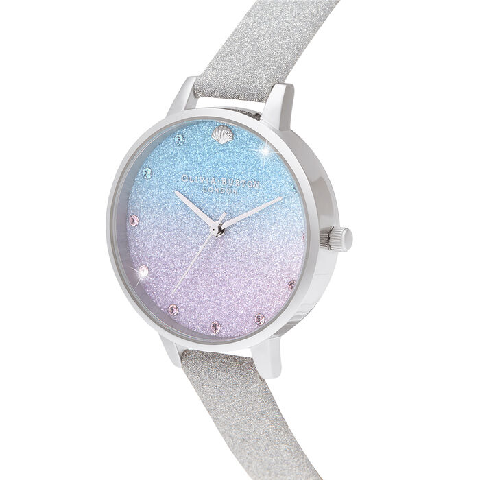 Glitter Ombre Demi Dial, Sparkle Markers Glitter Strap & Silver Watch