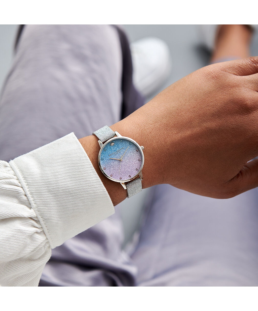 Glitter Ombre Demi Dial Sparkle Markers Glitter Strap Silver Watch Olivia Burton London