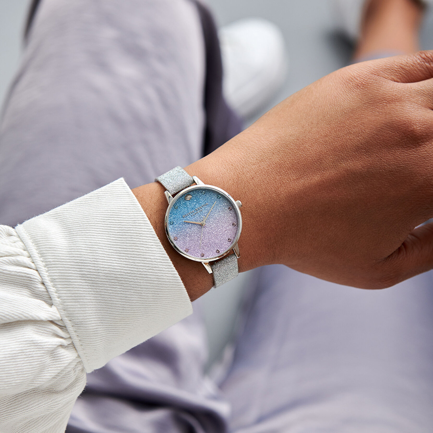 Glitter Ombre Demi Dial, Sparkle Markers Glitter Strap & Silver Watch