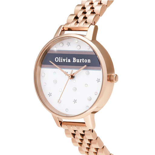 Varsity  Pink & Navy Stripe & Rose Gold Bracelet 