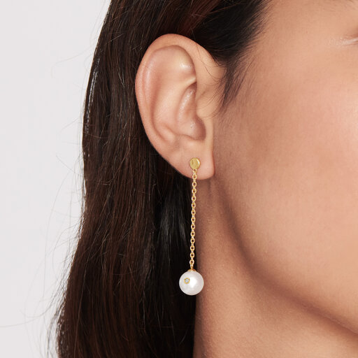 Pearl With Diamond Accent Drop Women's Earrings