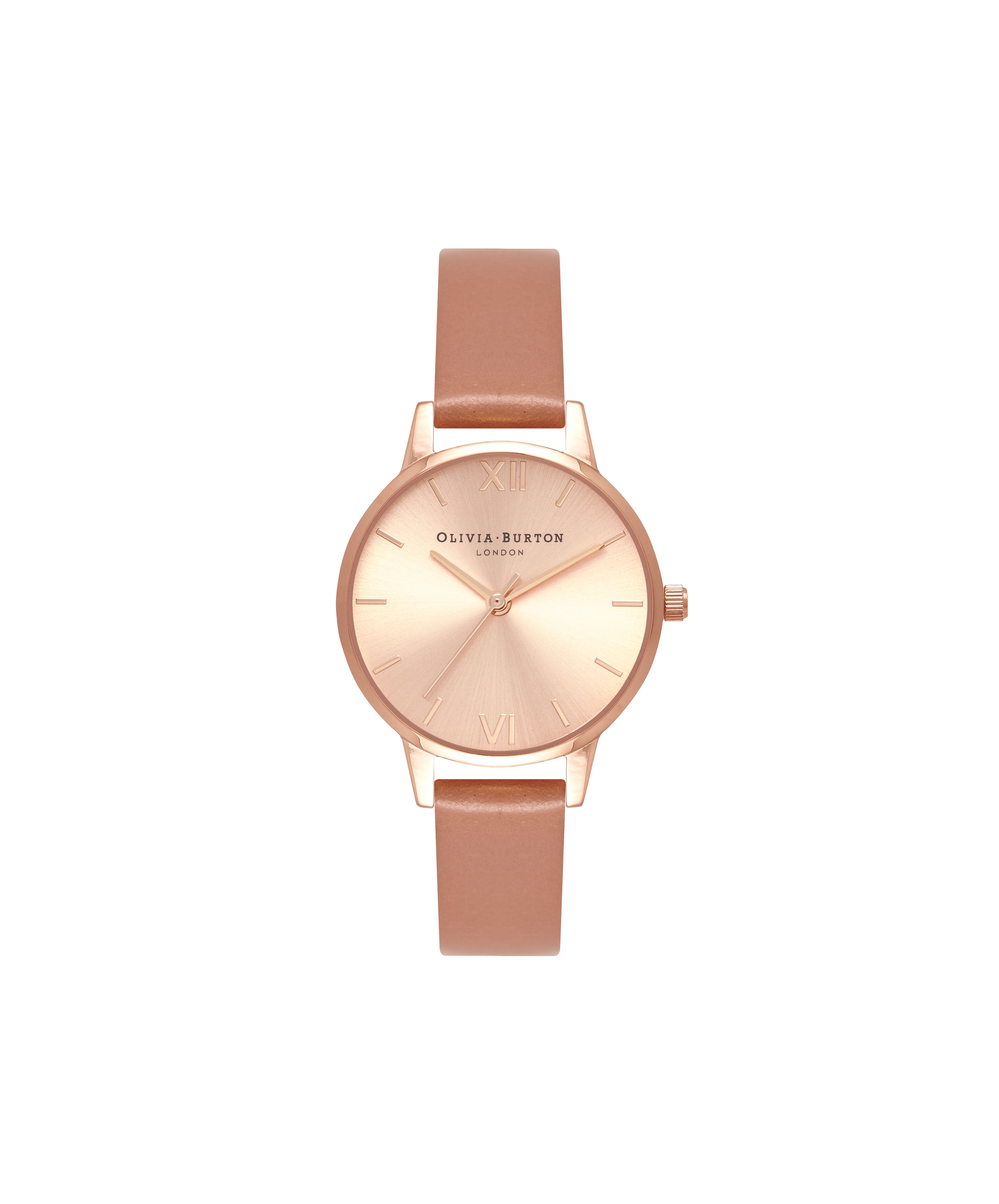 Ladies Sunray Dial Midi Dial Sand Rose Gold Olivia Burton London