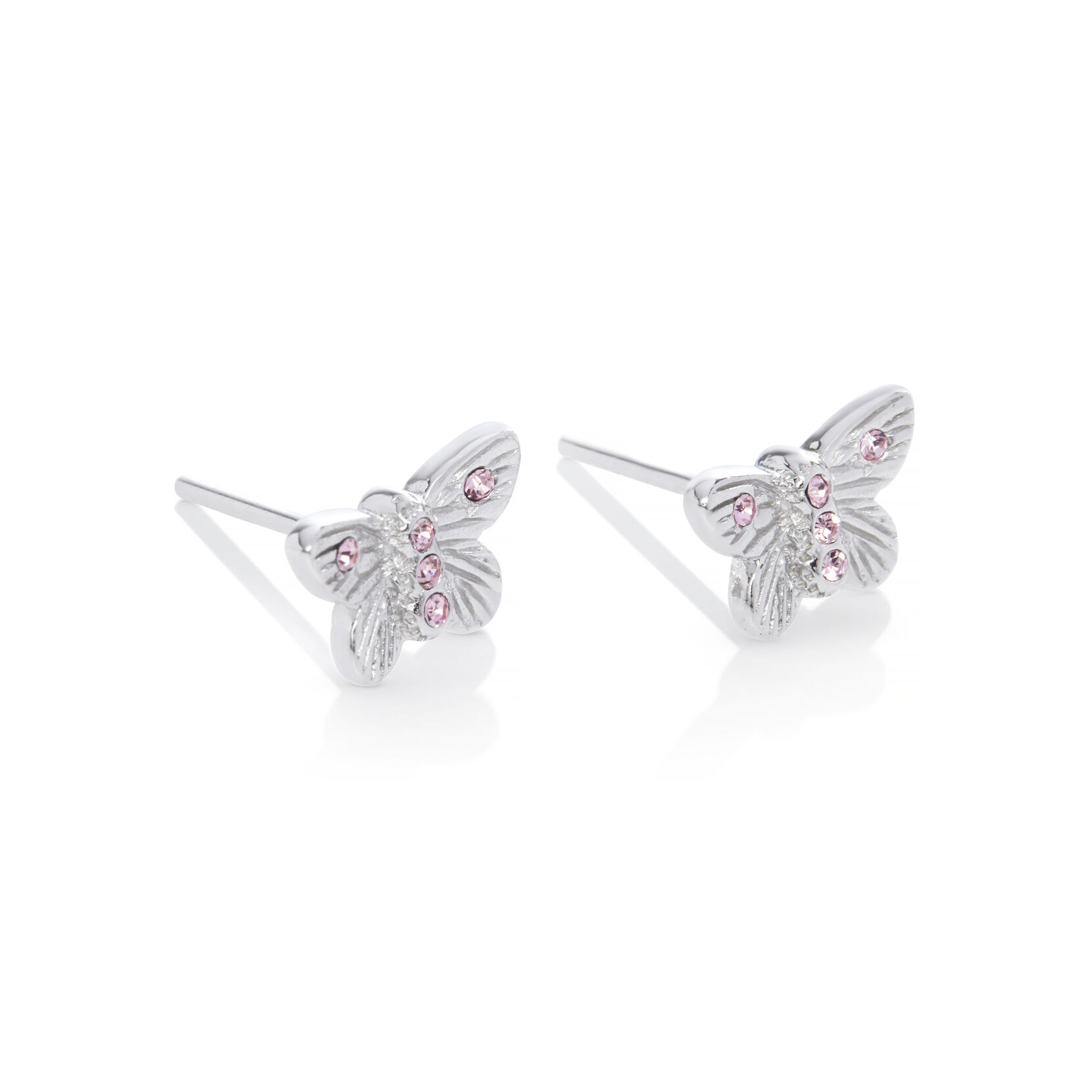 Bejewelled Butterfly Earrings Silver & Pink Stone