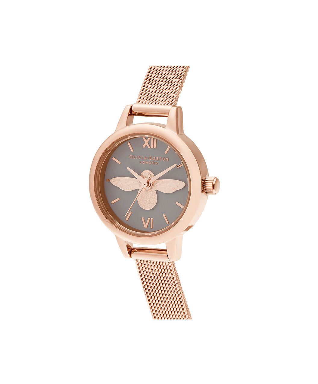 Olivia Burton Movado Company Store 3D Bee Grey Dial Rose Gold Mesh