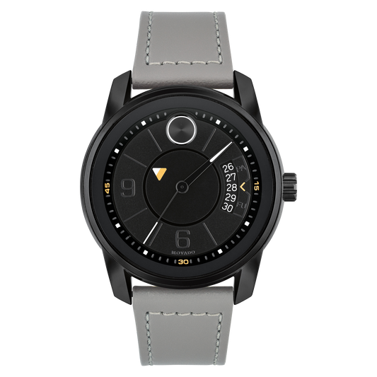 Movado Trend Verso watch with black dial and grey strap
