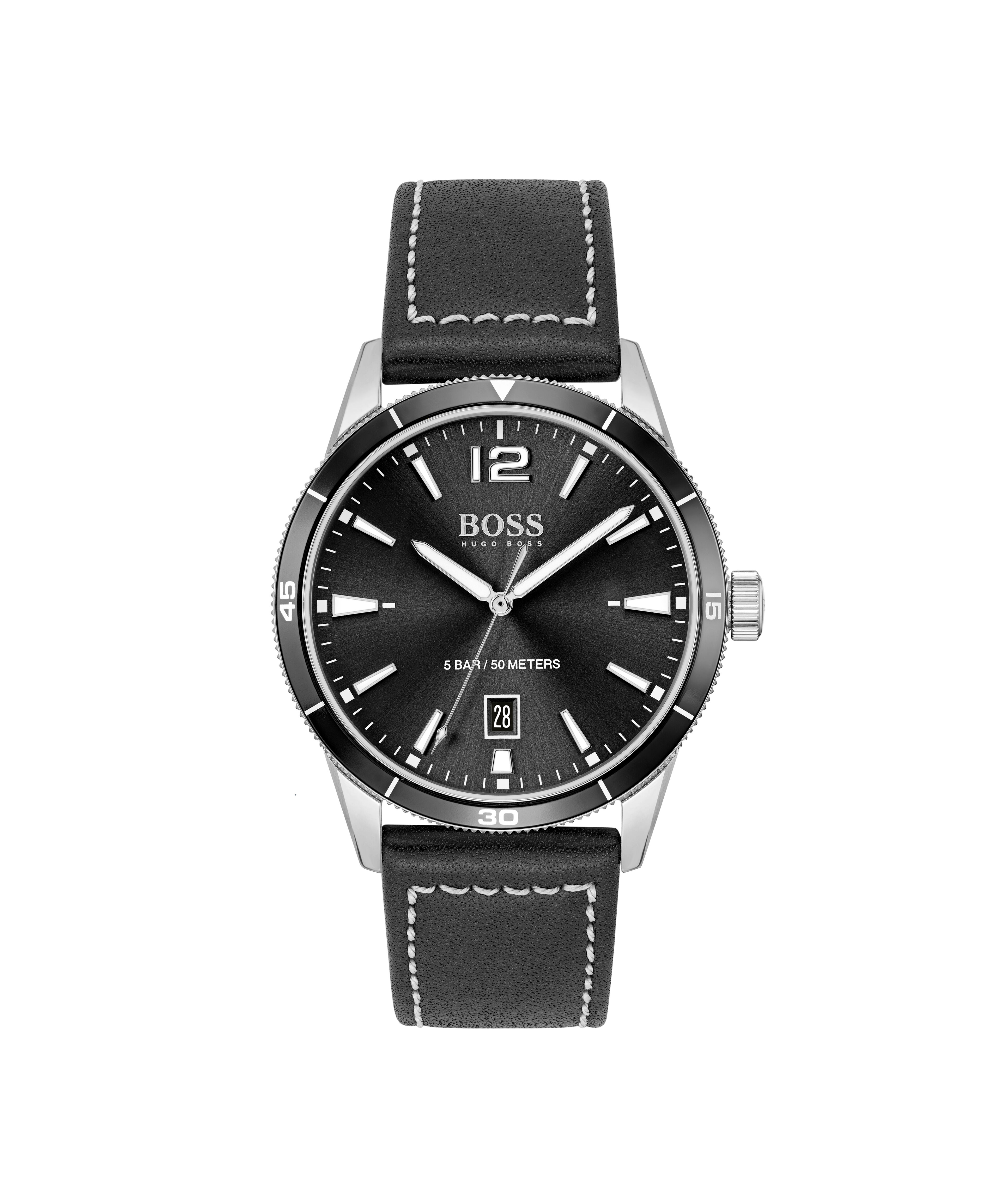 Boss watch black leather discount