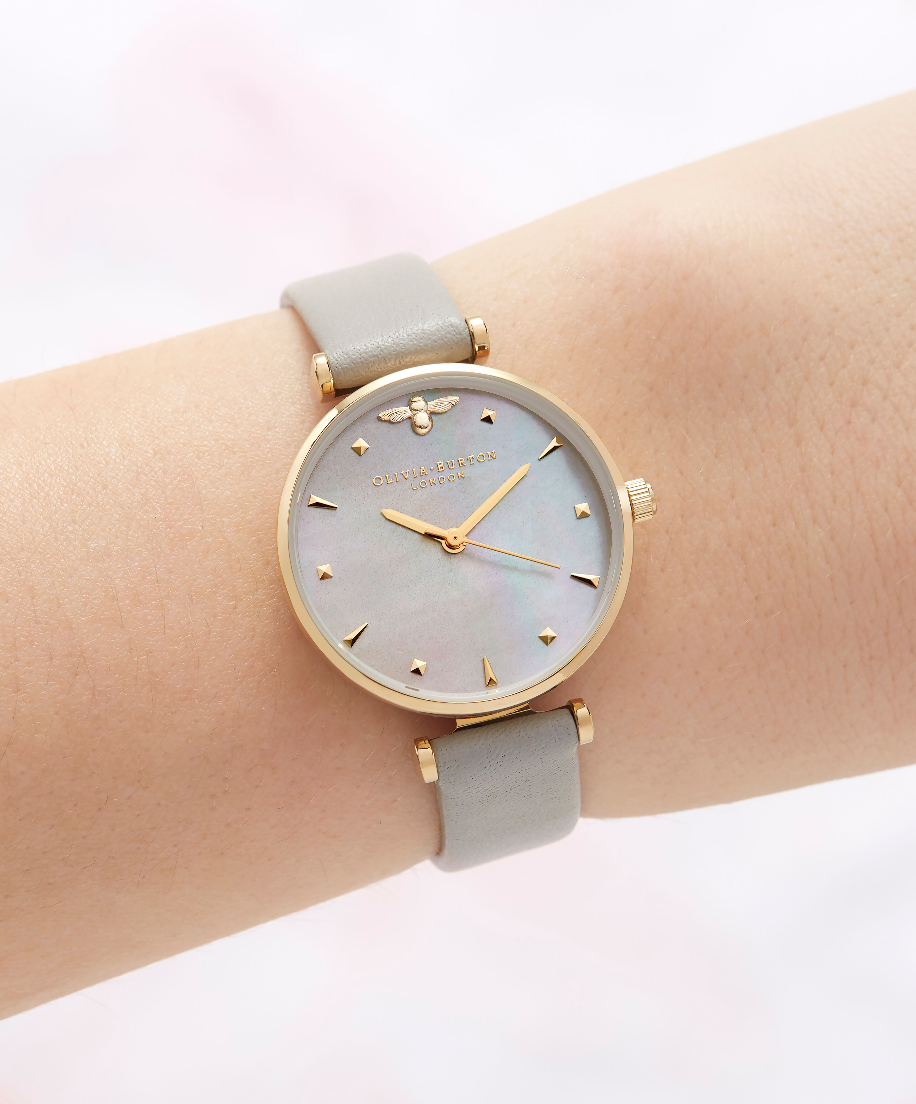 Ladies Queen Bee Grey Mother of Pearl Grey Gold Olivia Burton London