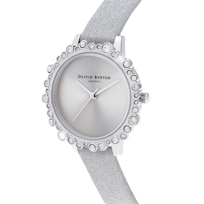 Bubble Case Midi Dial Grey Glitter Strap & Silver Watch