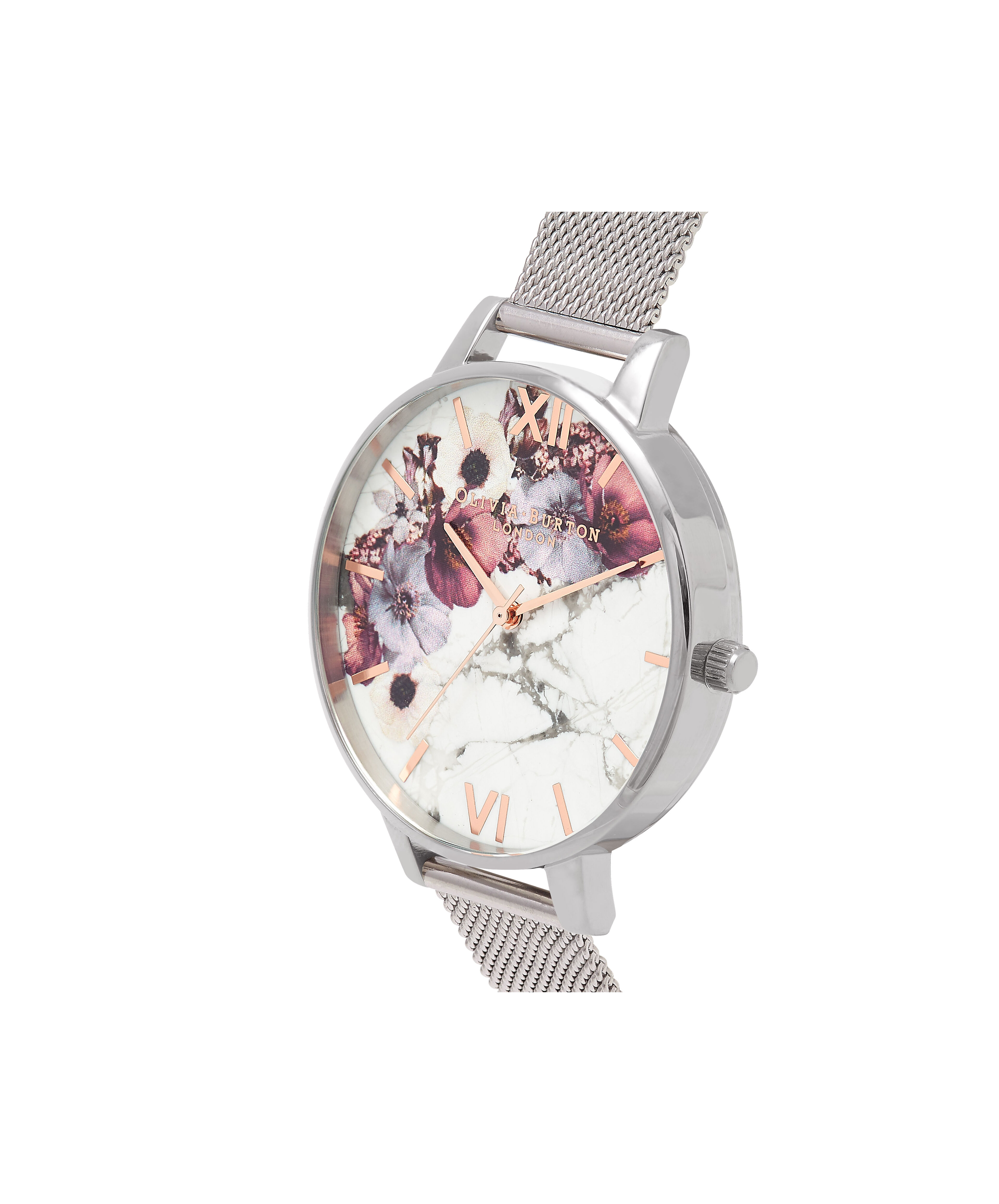 Olivia Burton Movado Company Store Marble Floral Mesh Rose Gold Silver