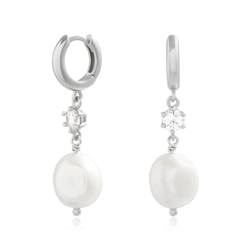 Silver Pearl Hoop Earrings