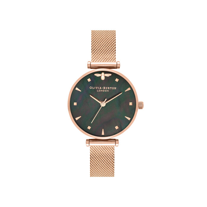  Queen Bee Black Mother of Pearl Rose Gold Mesh 