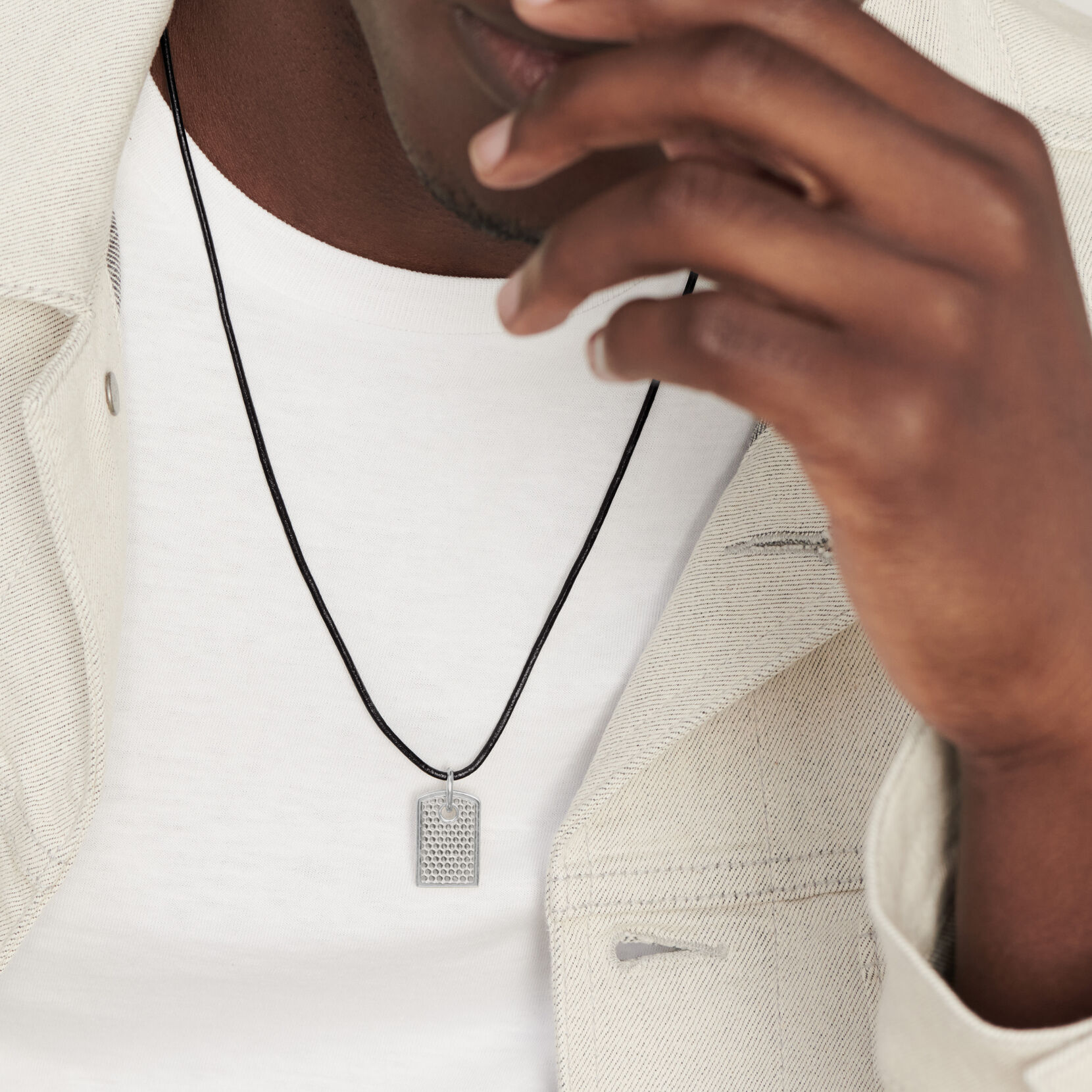 Micro Tag on Cord Men's Necklace