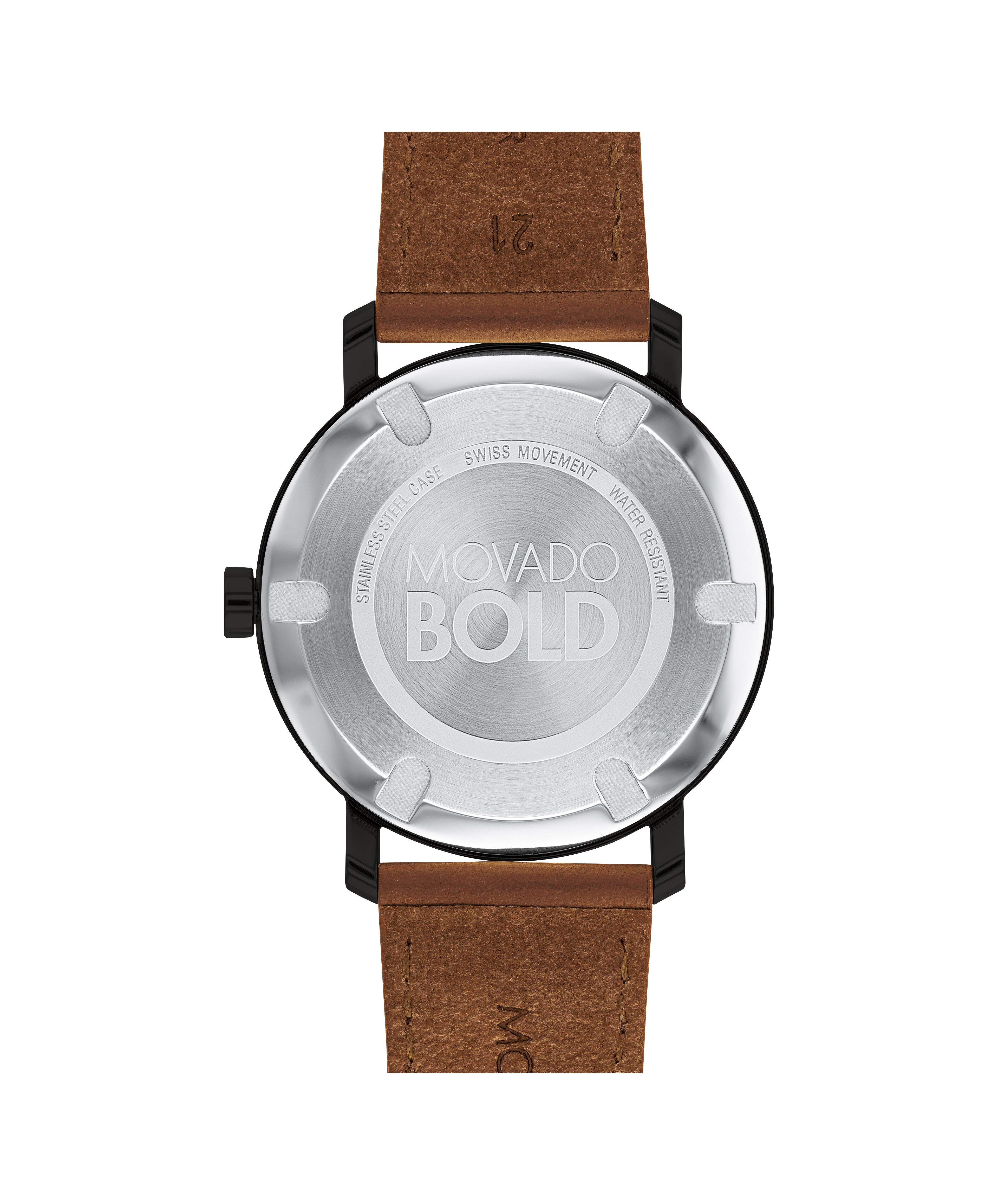 Movado Movado Bold black ion plated Stainless Steel Watch with leather strap