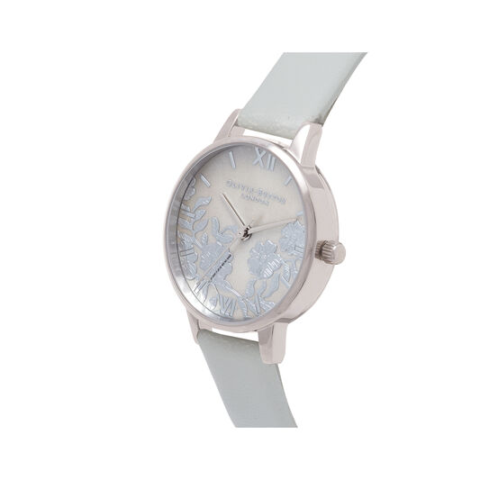 Olivia Burton Lace Detail Mother of Pearl Grey & Silver Watch