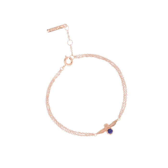 Olivia Burton 3D Bee Bejewelled Chain Bracelet Rose Gold with Lapis Lazuli Gemstone