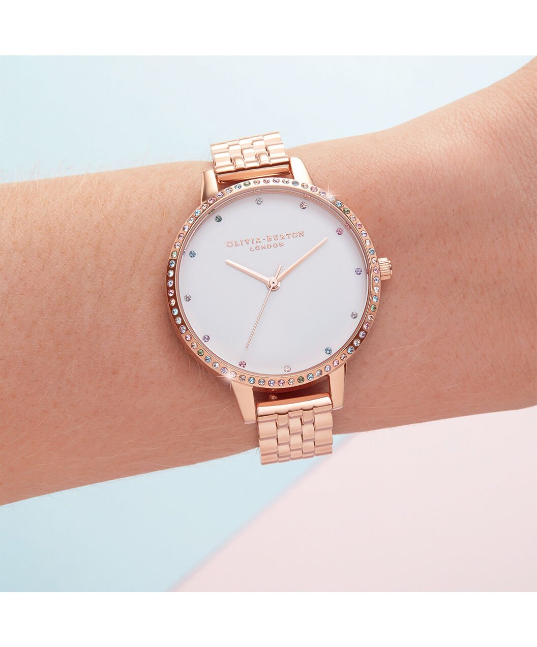 Rainbow Bezel Rose Gold Bracelet Olivia Burton London