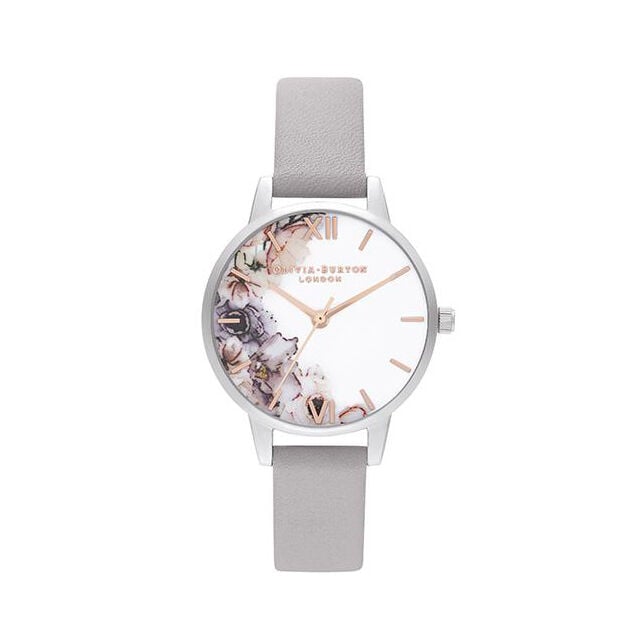 Olivia Burton Women s Gray Leather Strap Watch 30mm Gift Set