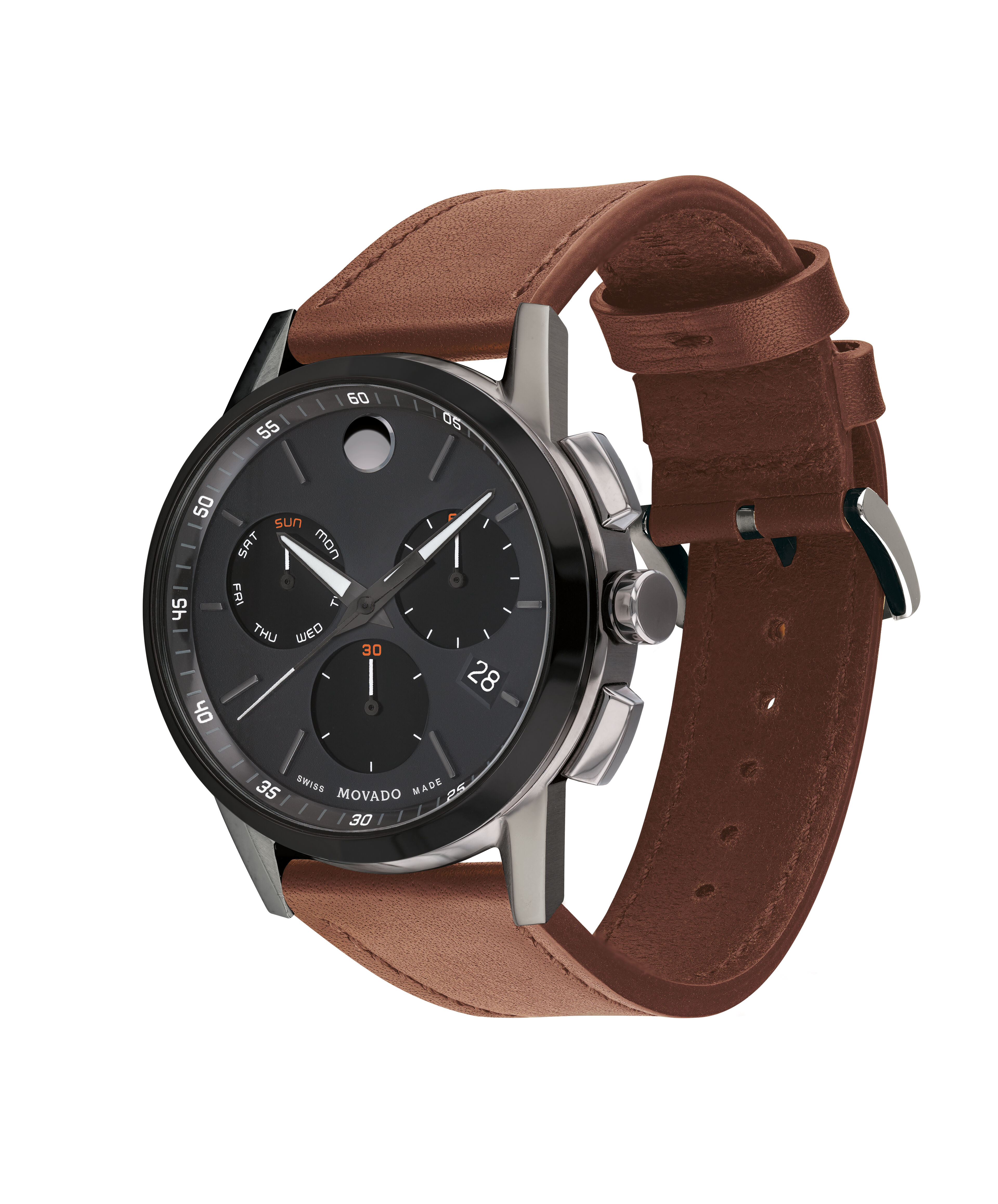 Movado Museum Sport Men s Black PVD Stainless Steel Watch With Cognac Strap