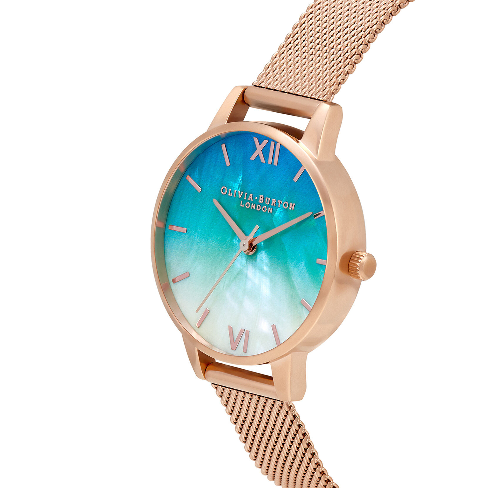 Under the Sea 30mm Blue Rose Gold Mesh Watch Olivia Burton London
