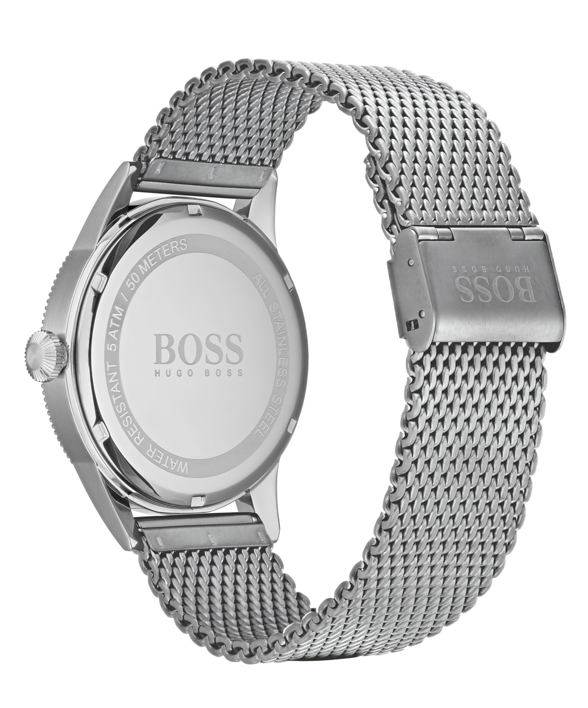 Hugo Boss Movado Company Store Legacy stainless steel case grey dial and stainless steel mesh bracelet