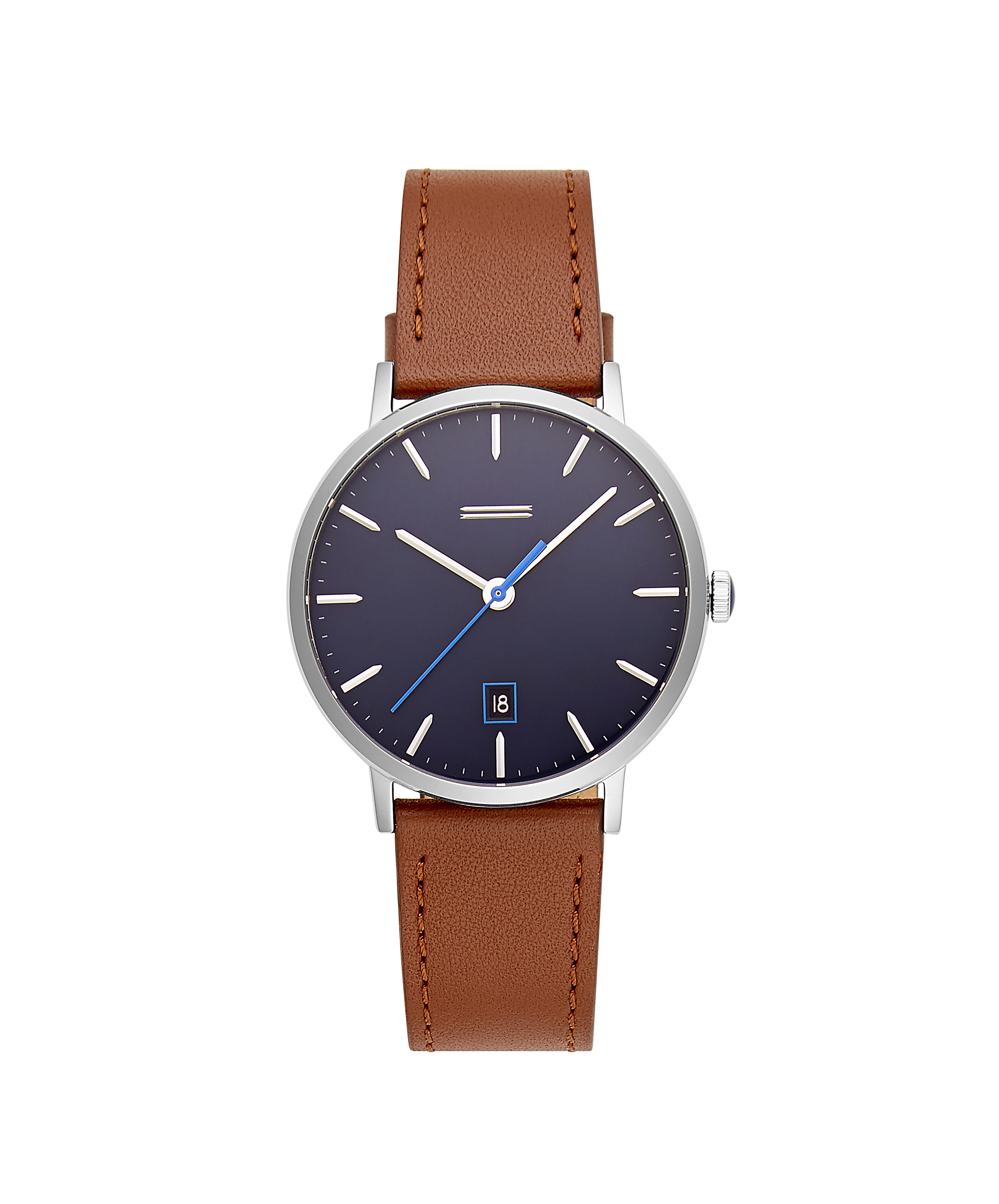 Minkoff Movado Company Store Minkoff Norrebro 40mm Men s Watch with Blue Dial on Brown Leather Strap