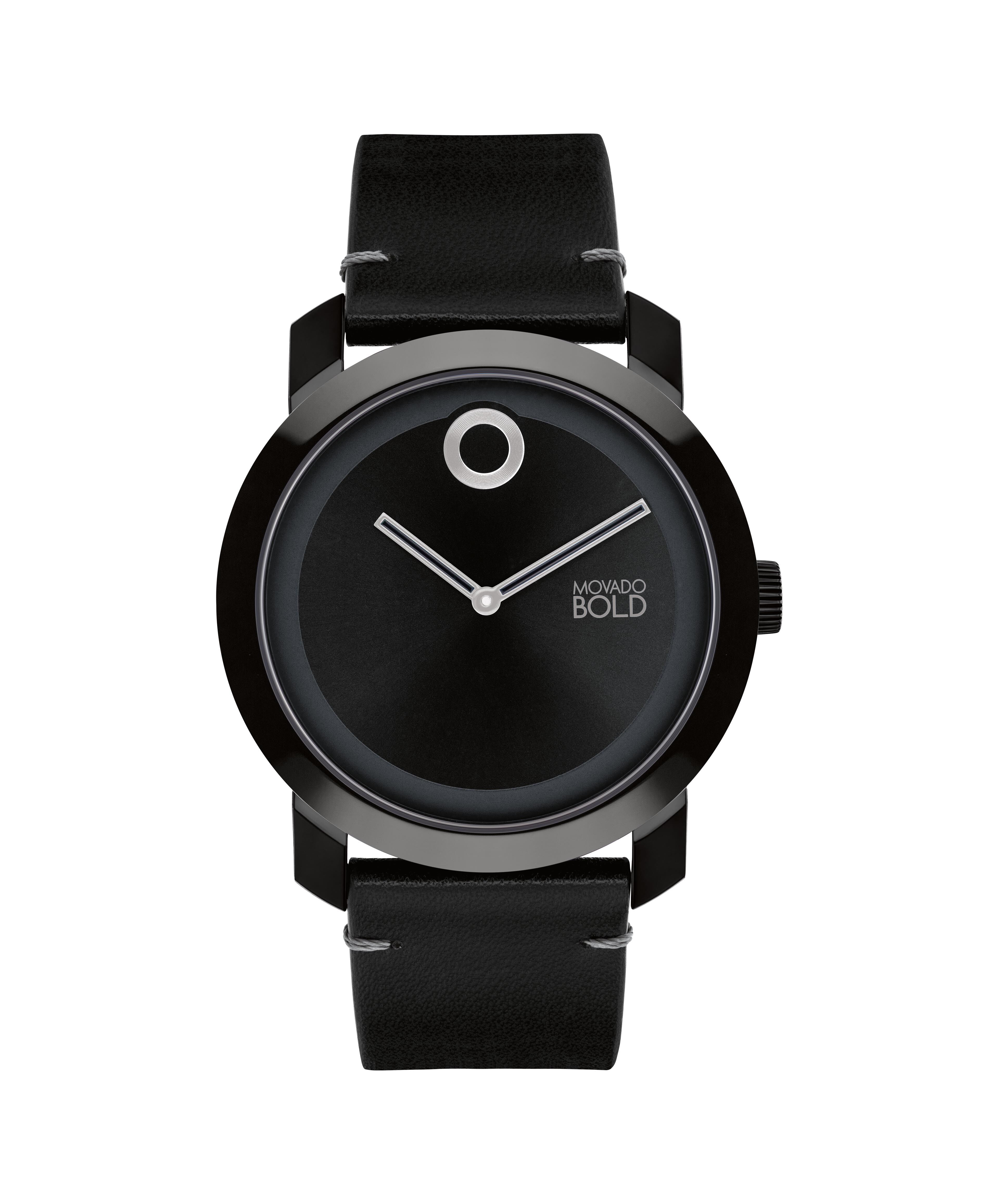Movado black leather store