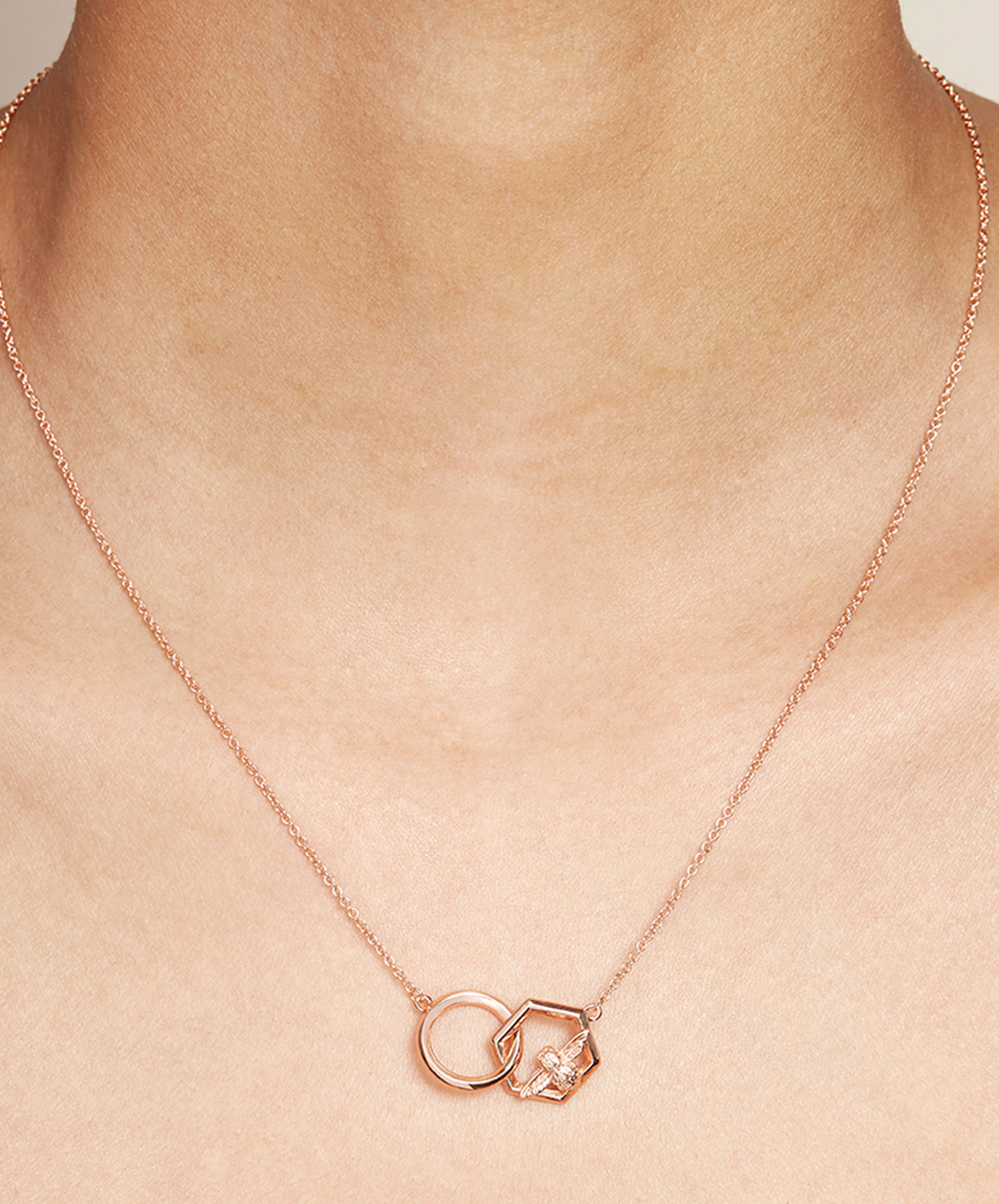 Olivia Burton Movado Company Store Honeycomb Bee Necklace Rose Gold