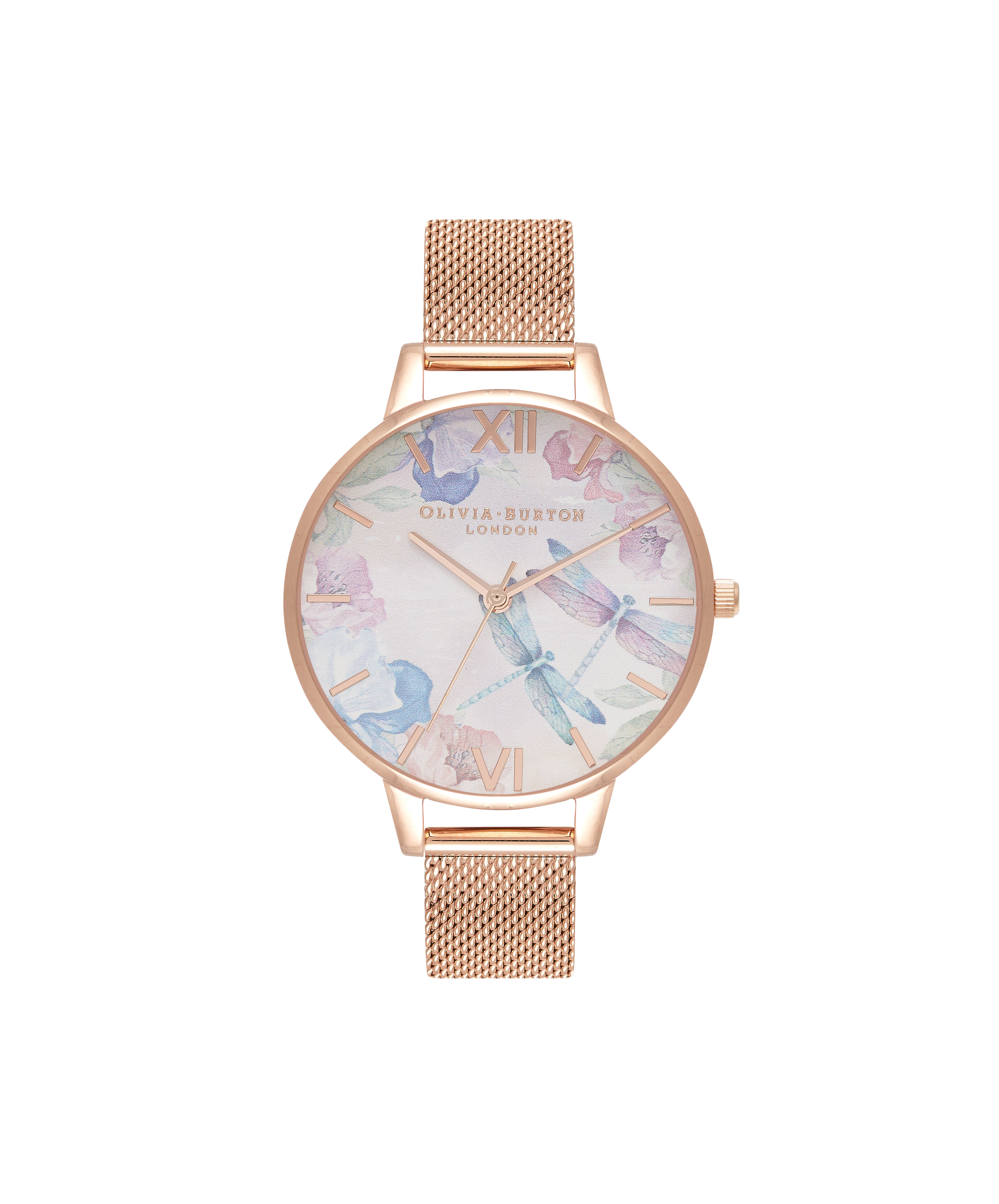 Painterly Prints 34mm Blush & Rose Gold Mesh Watch | Olivia Burton