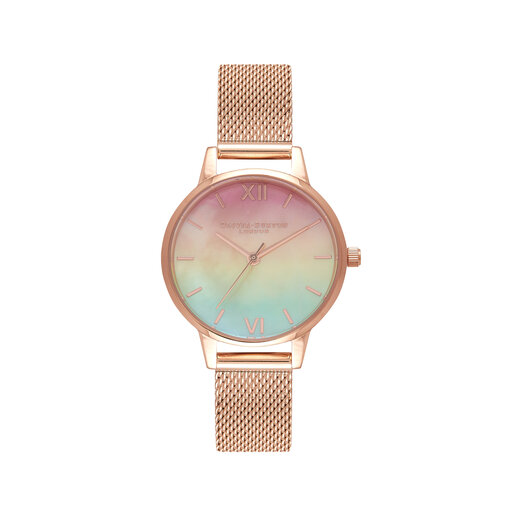 30mm Rainbow & Rose Gold Mesh Watch