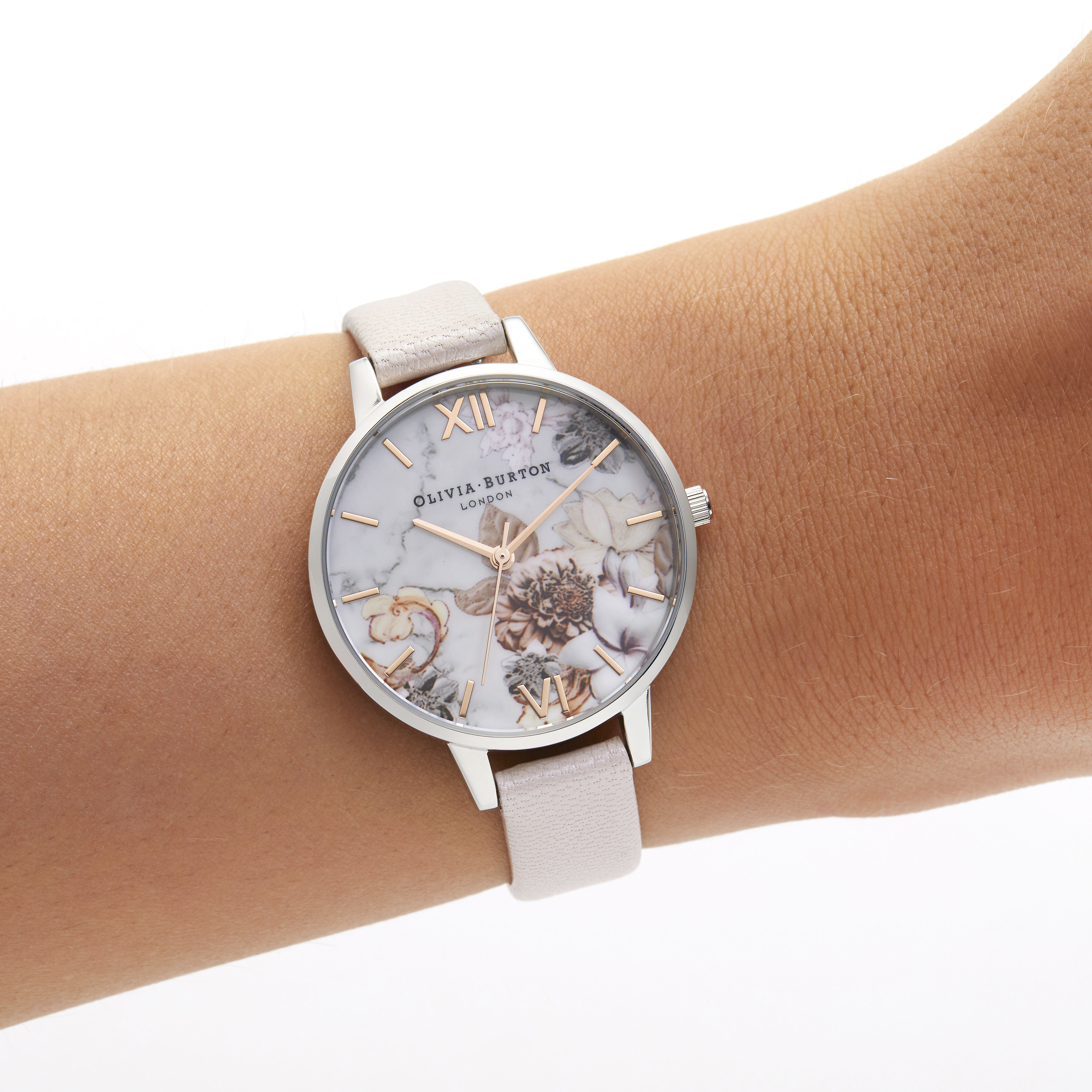 Marble floral grey lilac & rose gold top watch
