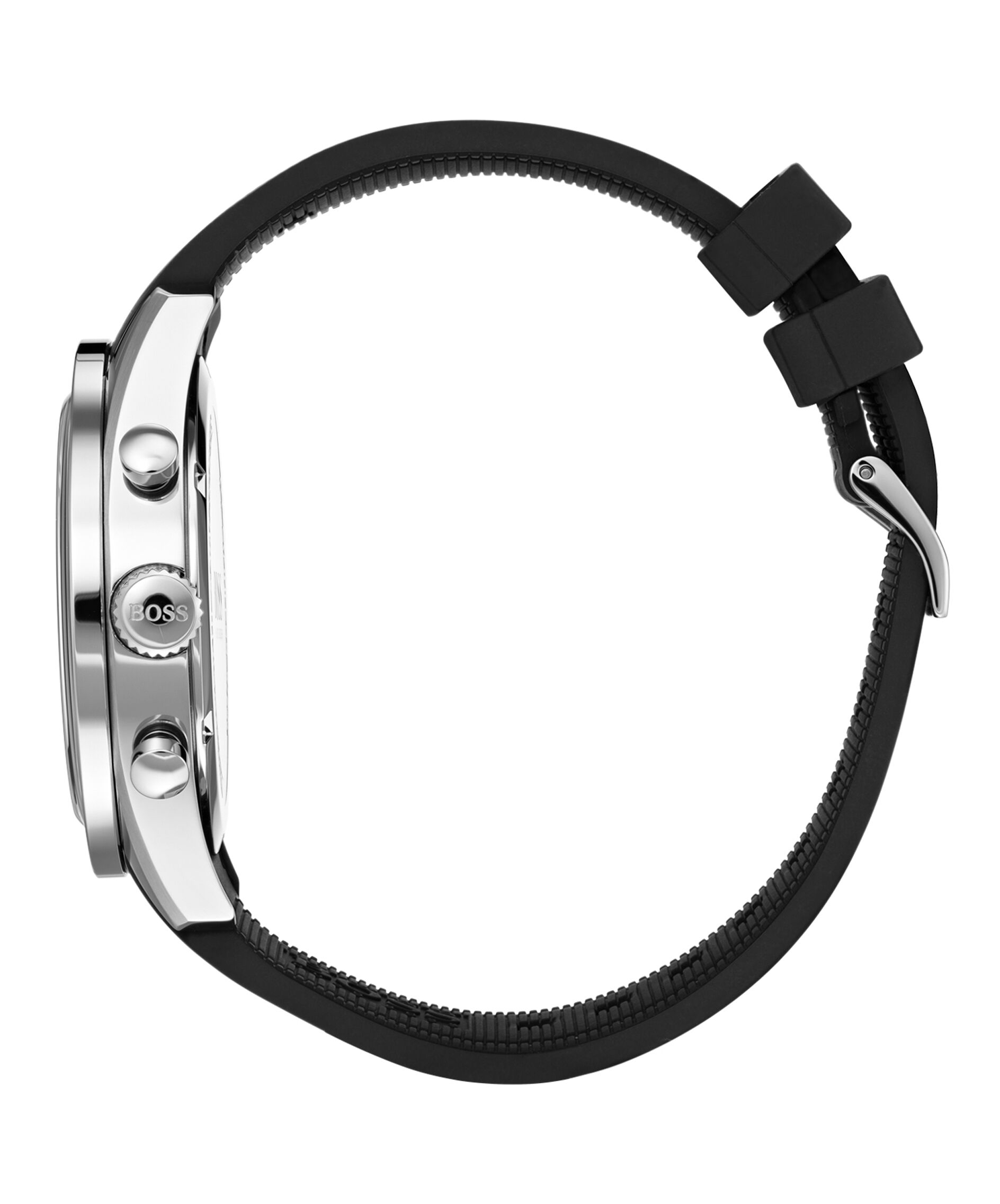 Hugo Boss Movado Company Store Trophy stainless steel case and black rubber strap