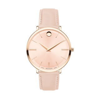 Movado Movado Ultra Slim pale rose gold watch with light pink dial and light pink strap