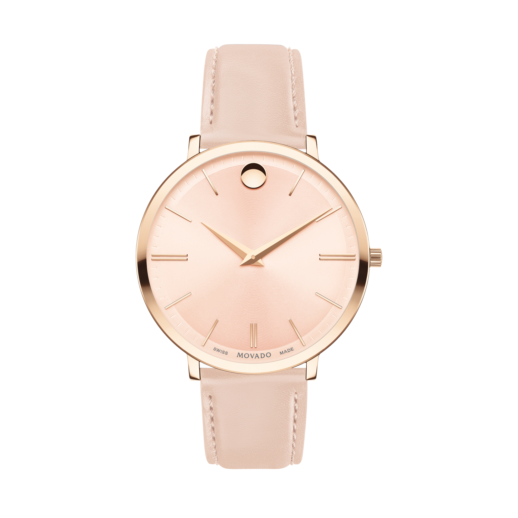 Movado Movado Ultra Slim pale rose gold watch with light pink dial and light pink strap